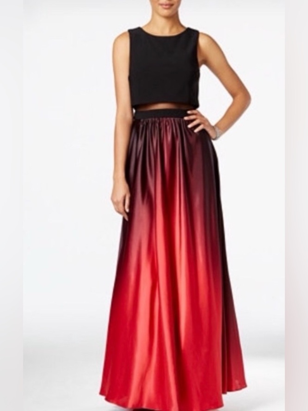 BETSY & ADAM Faux Two-Piece Ombré Satin Gown
